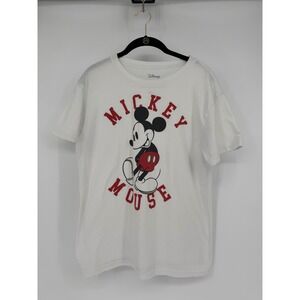 Disney Mickey Mouse Graphic T-Shirt White Red Short Sleeve Crew Neck Large